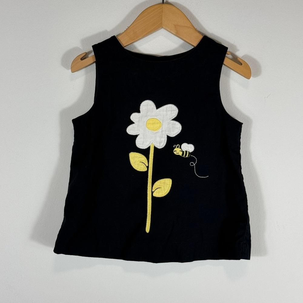 Gymboree Toddler Girls Black Cotton Bee Flower Applique Sleeveless Top 18-24 Mos